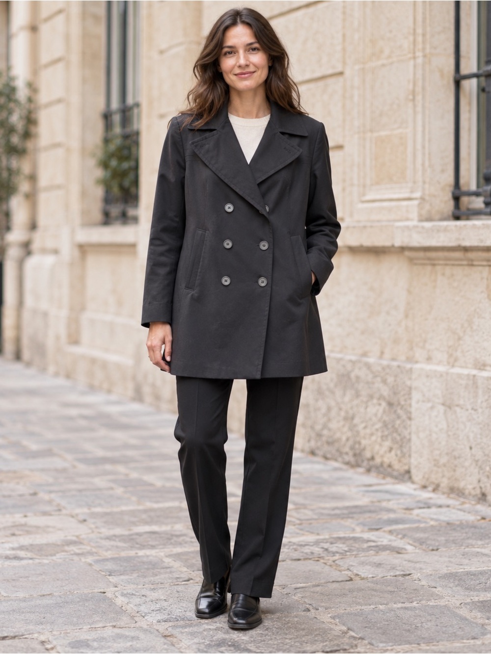 Banana Republic Women’s Peacoat Size S Black Double Breasted Made in Italy 🇮🇹